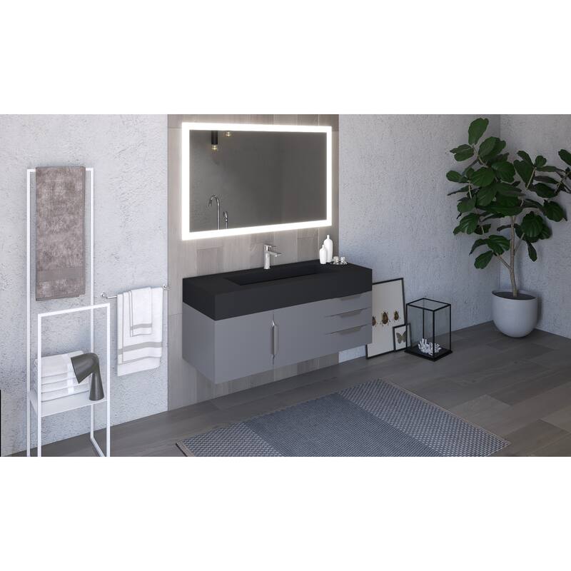 Nile 48" Wall Mounted Bathroom Vanity Set w/ Black Top