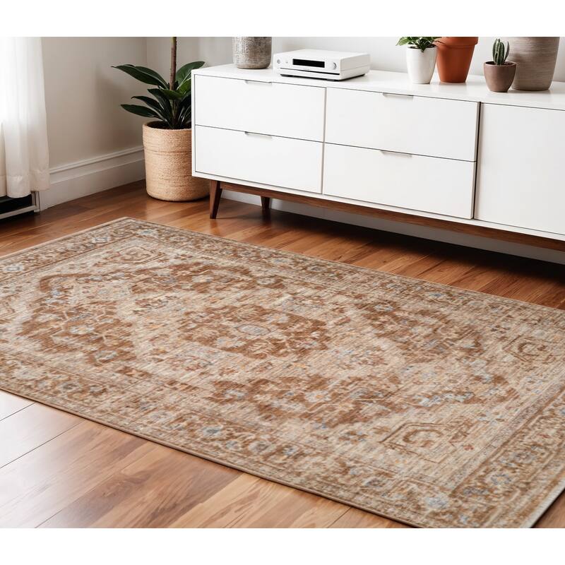 HomeRoots Floral Medallion Traditional Rectangle Area Rug - 66.00 in. x 42.00 in.  x 0.30 in.