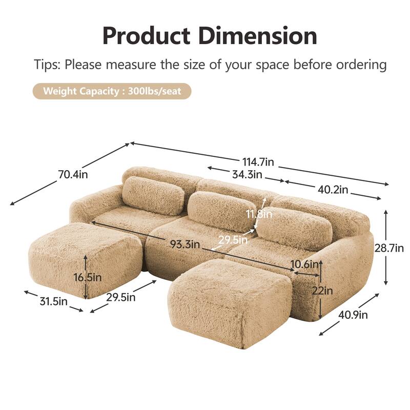 Anmytek Modular Sectional U-Shaped Sofa Deep Seat With Chaise Free Combination Vacuum Packed