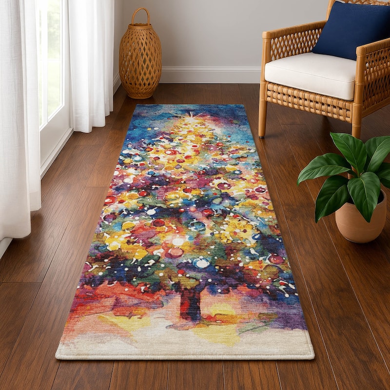 Premium Washable Super Soft Christmas Tree Mayfield Rug - Navy - 2'3" x 7'6"