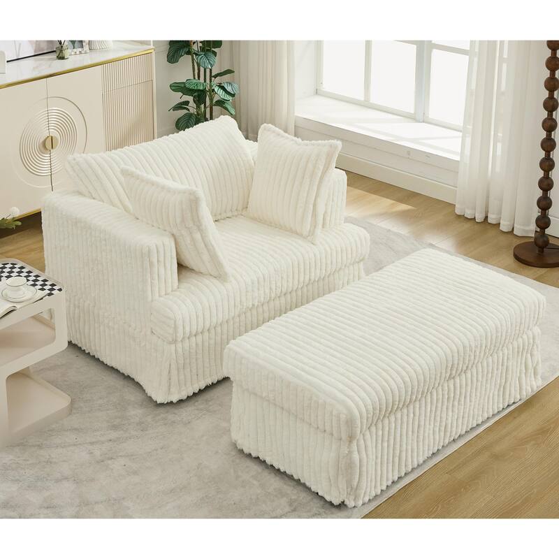 47.7'' Corduroy Deep Seat Upholstered Daybed with Movable Ottoman