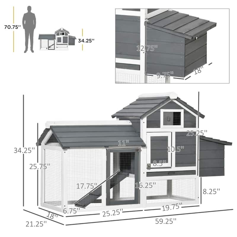 Compact Fir Wood Chicken Coop with Elevated House, Nesting Box, and Ramp