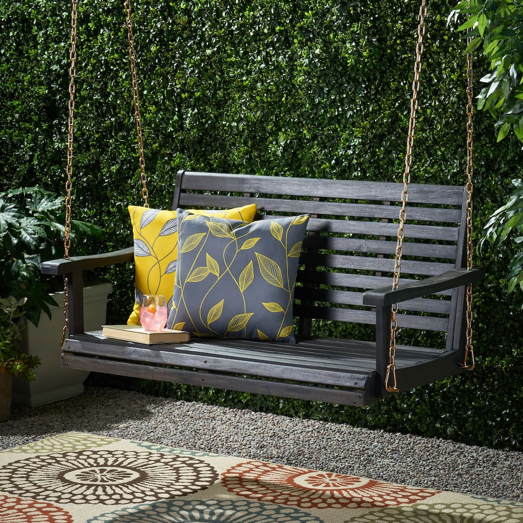 Tasmania Acacia Wood Porch Swing - 50" Dark Grey Outdoor Swing with 800lb Capacity