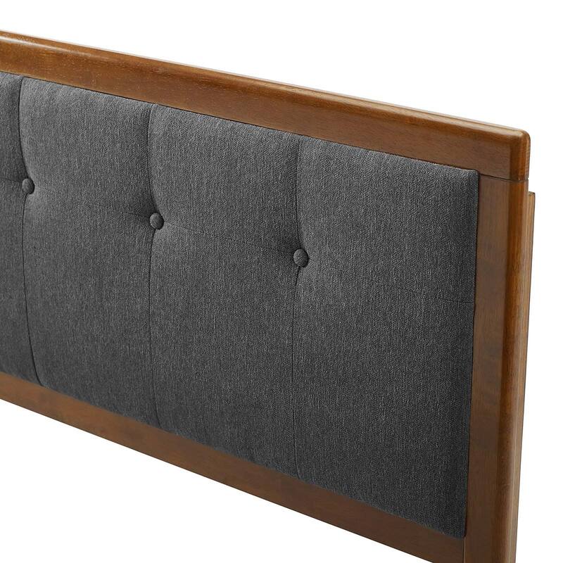 Marlin Traditional Charcoal Fabric Button Tufted Queen Size Walnut Wooden Headboard