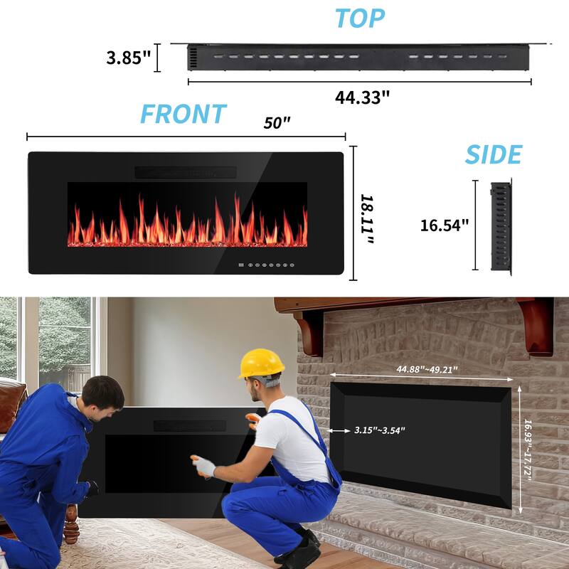 Electric Fireplace Insert, 750/1500W Electric Heater, Adjustable Flame Color, Remote Control, Timer