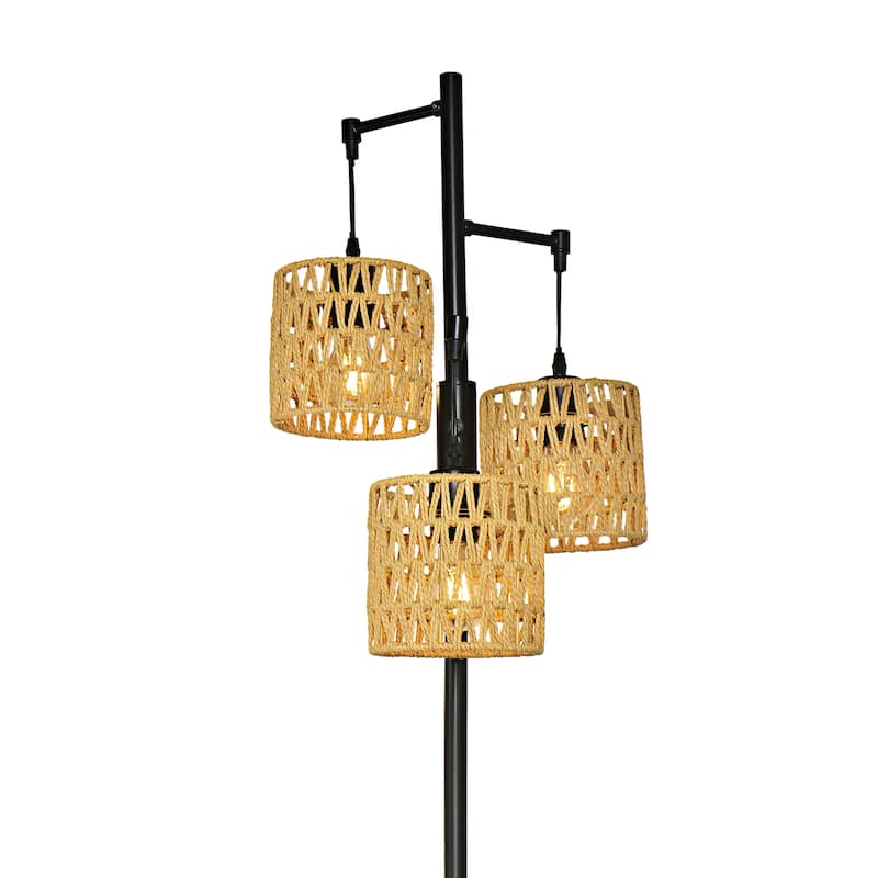 3 Light Rattan Standing Tall Lamp Vintage Floor Lamps