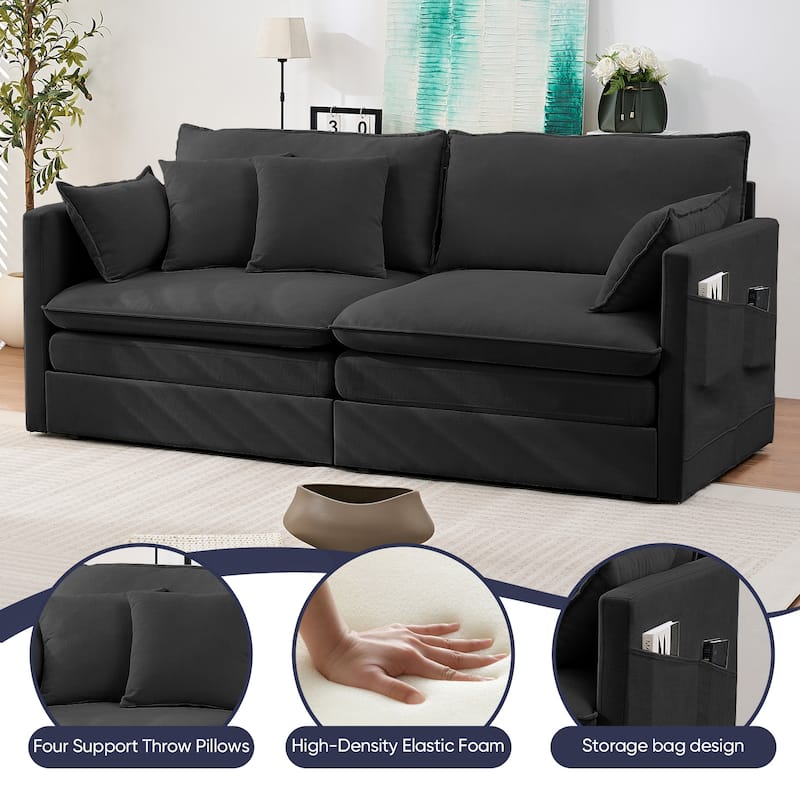 Mixoy 77.95'' lce Velvet 3-in-1 Convertible Loveseat Sleeper Sofa Bed with Side Pockets,Pull Out into Chaise Lounge/Sleeper Bed