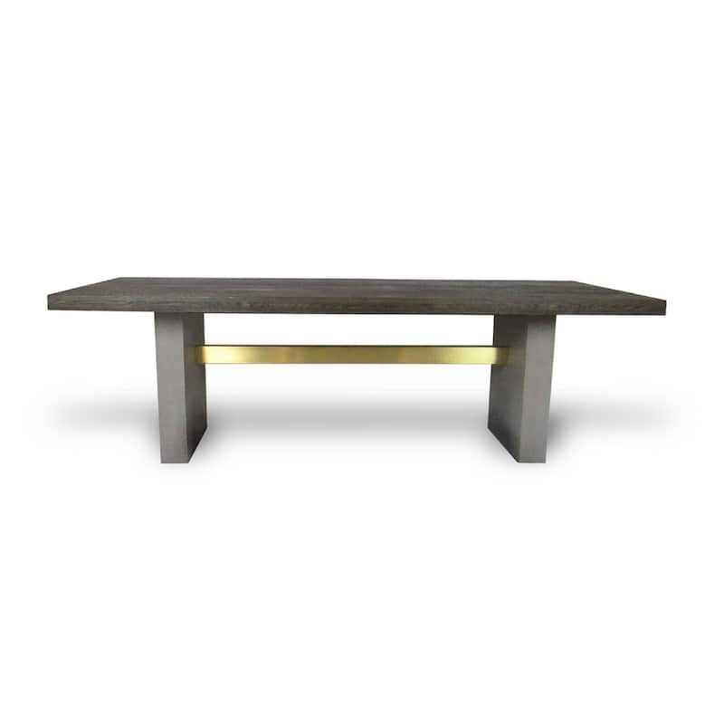 Cid Coe Dining Table, 94 Inch Brown Walnut Top, Gray Concrete Pedestal Base - Gray, Brown, Brass