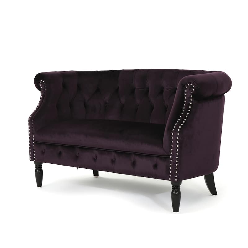 Milani Velvet Tufted Scroll Arm Loveseat by Christopher Knight Home