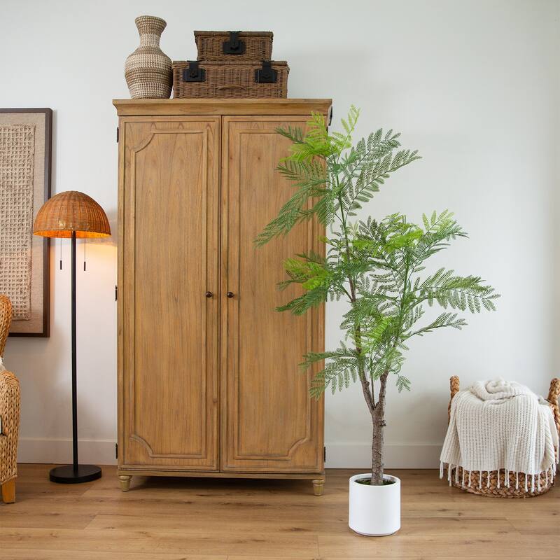 Jacaranda Leave Artificial Tree with White Planter - 6' - Green