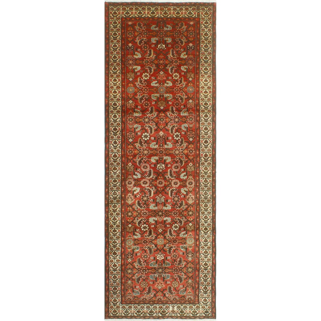 Fine Vintage Distressed Rylee Red/Ivory Runner - 3'7" x 10'5"