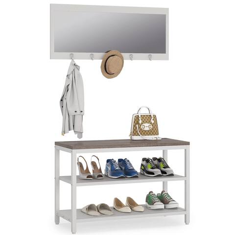 Entryway Storage Shoe Bench Shoe Rack with Mirror