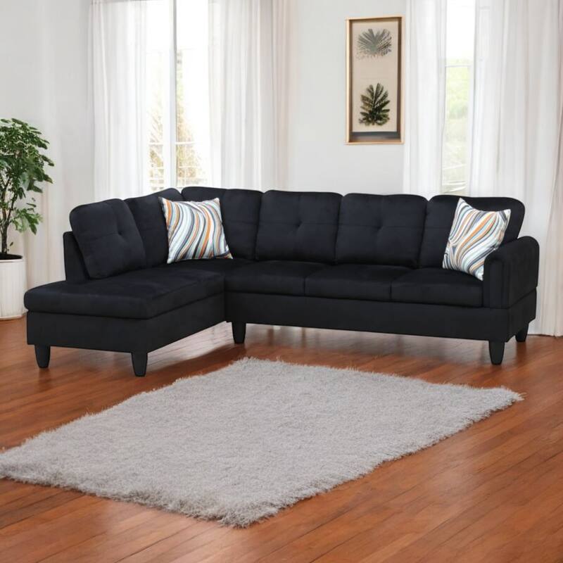 KISRAIS 97" Wide 2-Piece Flannel Sectional Sofa for Small Spaces - Black Flannel - Left Facing