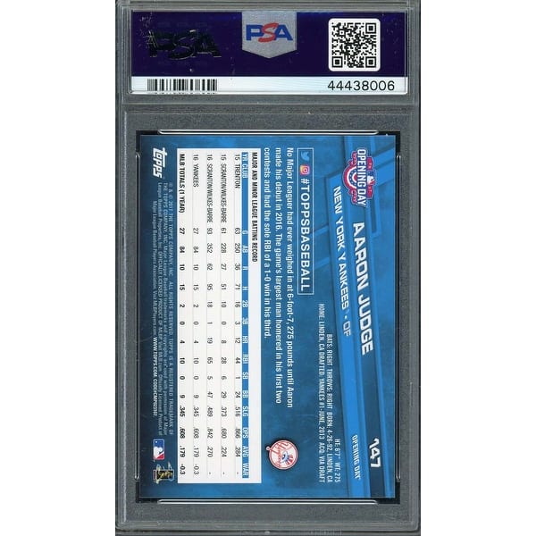 aaron judge rookie card graded Graded Gem Mint 10 2014 Rookie AARON JUDGE New York Yankees