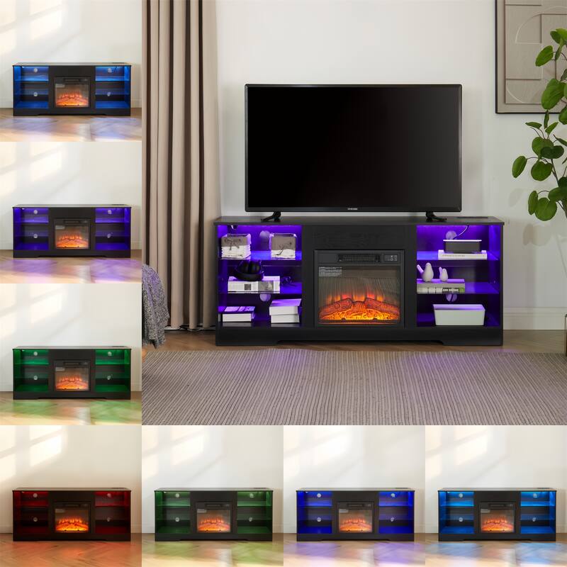Electric Fireplace TV Stand with LED Lights and USB Charging Outlet