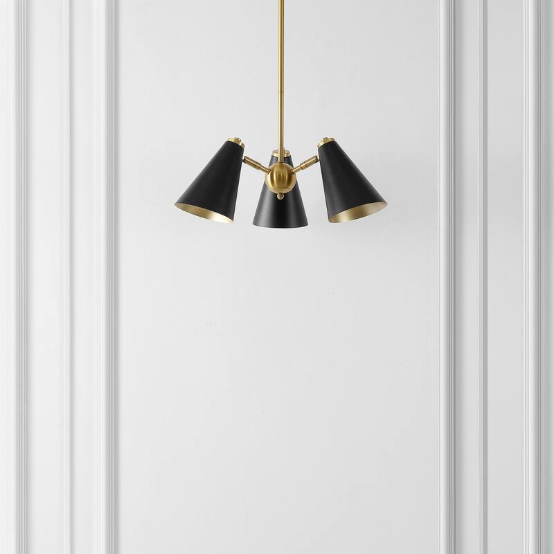 SAFAVIEH Lighting Tekna 3-Light Adjustable Pendant Chandelier (LED Bulbs Included) - Black/Brass - 21Wx21Dx44H