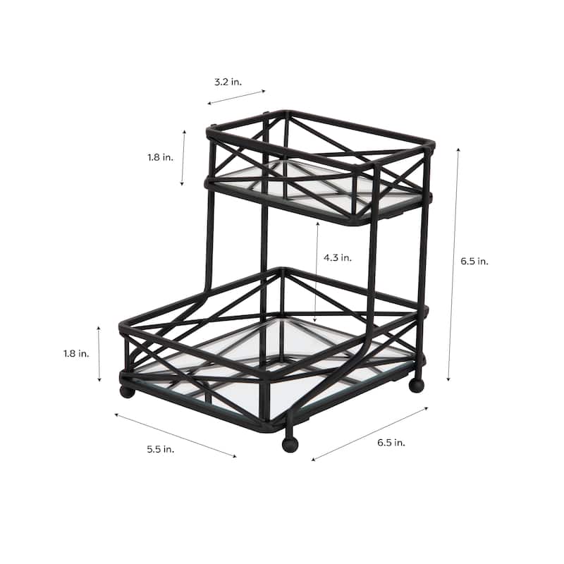 Home Details 2 Tier Sleek Vanity Tower in Matte Black - 5.5"x 6.5"x 6.7"