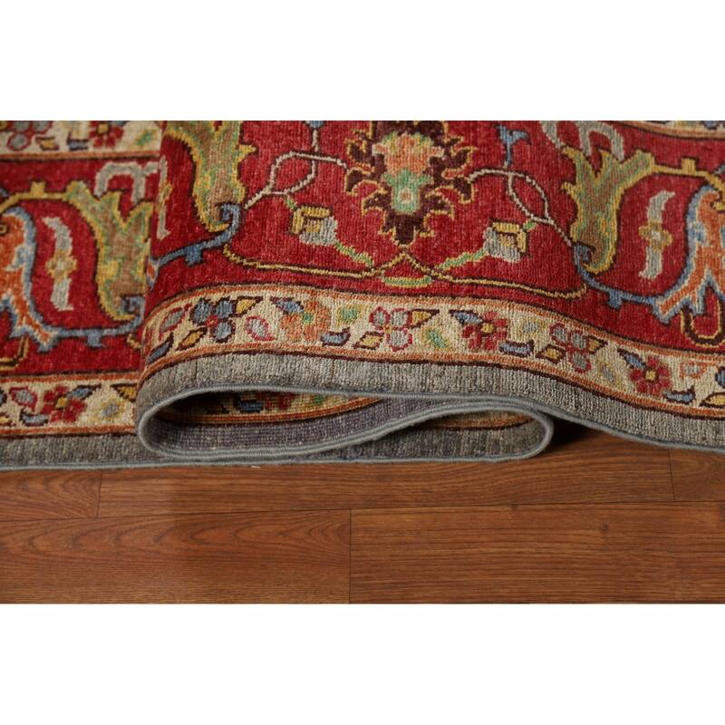 Vegetable Dye Ziegler Area Rug Handmade Green Floral Wool Carpet - 7'11" x 9'10"