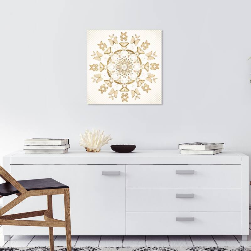 Wynwood Studio Canvas Fashion and Glam Fluttering Wings Mandala Gold and Metallic Gold Glam Wall Art Canvas Print - 20 x 20