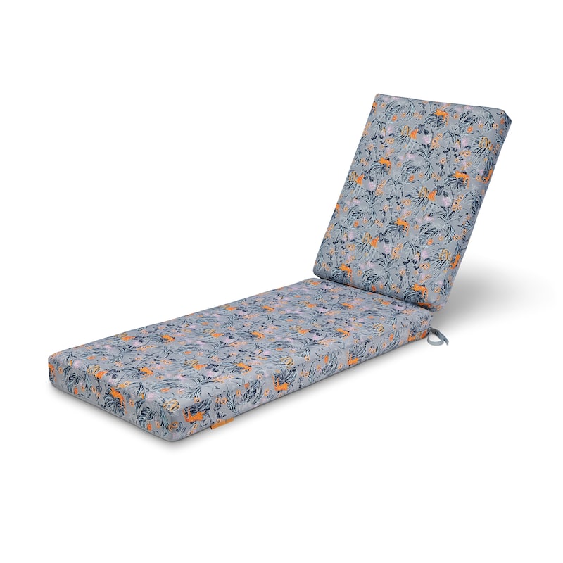 Vera Bradley by Classic Accessories Water-Resistant Patio Chaise Lounge Cushion - 21"W x 44"D x 28"H x 3"Thick - Rain Forest Toile Gray/Gold