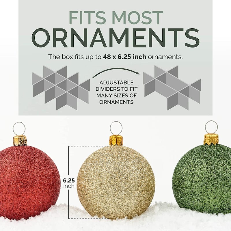 Christmas Ornament Storage Container - Heavy Duty 600D Tear Resistant Material, Zippered, Adjustable Dividers