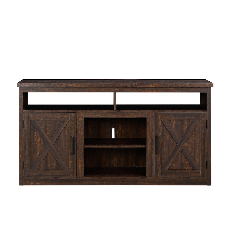 Farmhouse Barn Door TV Stand with Open and Closed Storage