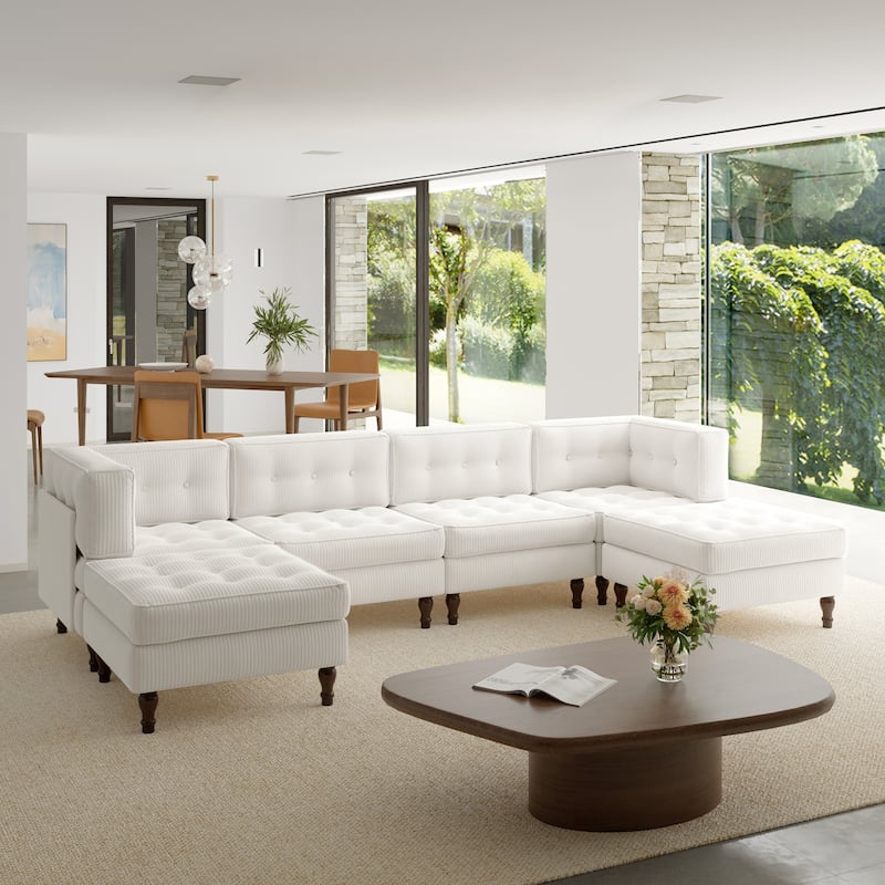 Oversized Modular Sectional Corduroy Fabric Tufted Sofa - Beige-6 peice - Symmetrical