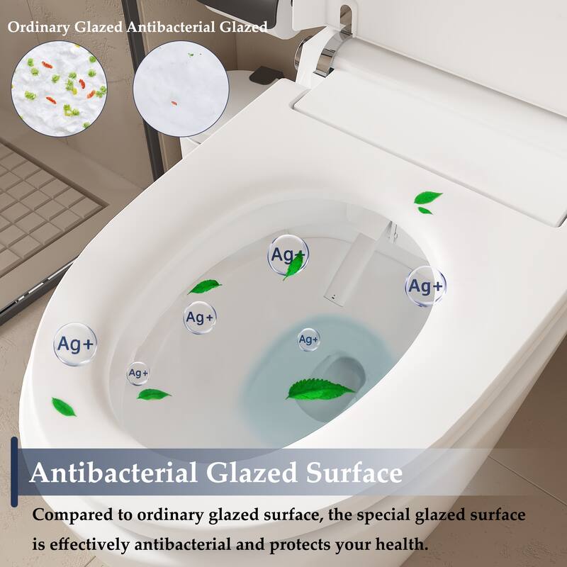 Smart Toilet with Heated Seat, Warm Air Dry, Foot Flush, Bidet Washing Night Light, Built-in Water Tank Electronic