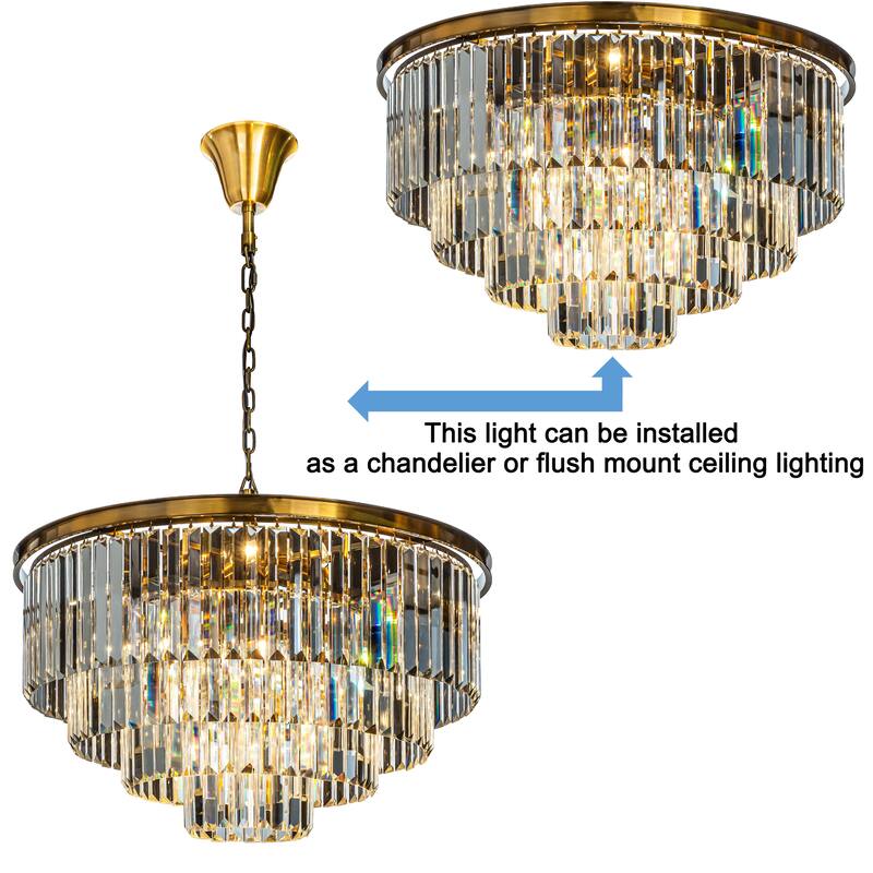 8-Lights Mid-Century Modern 4-Tier Round Fringe Crystal Chandelier - W31.5"