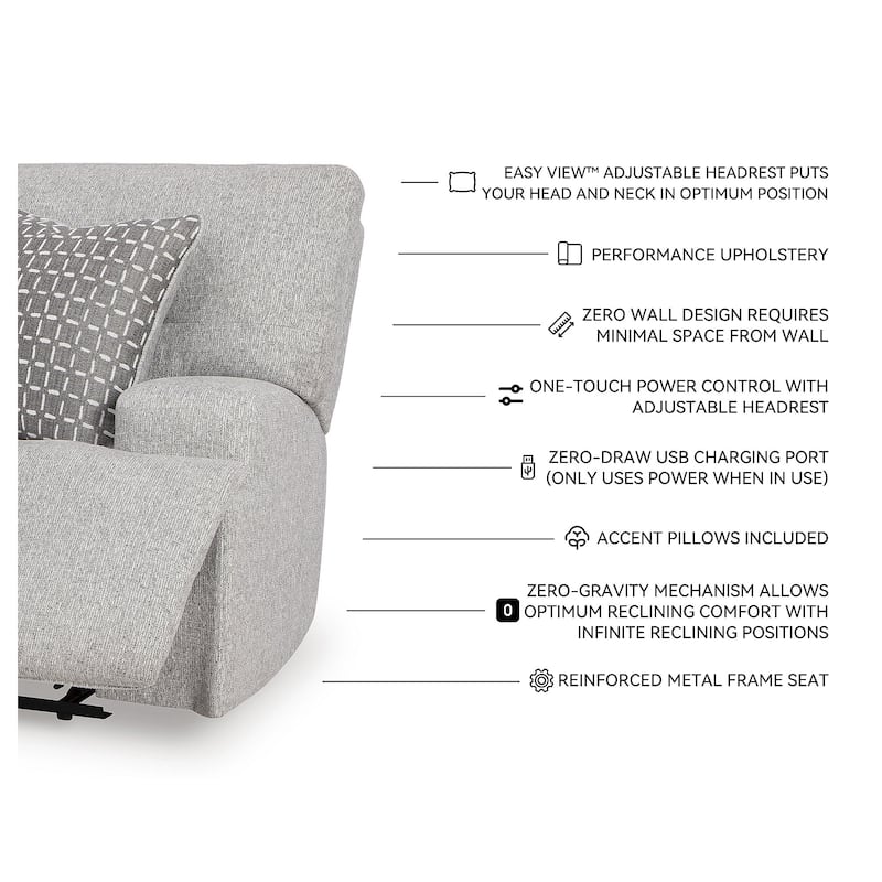 Signature Design by Ashley Acklen Place Light Gray 3-Piece Power Reclining Sectional - 115" W x 71" D x 42" H