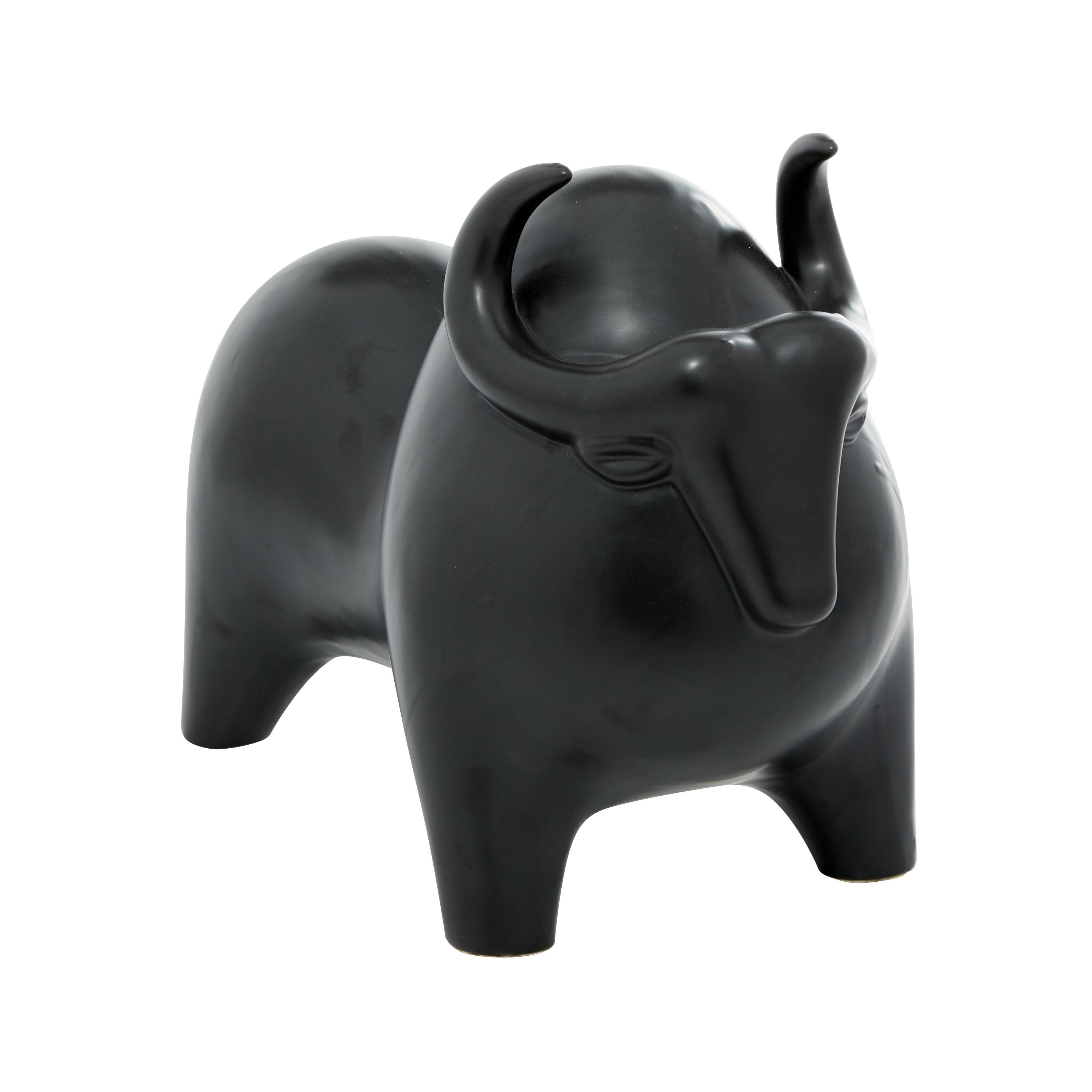Porcelain Ceramic Bull Handmade Decorative Sculpture - Black - Roche River Decor