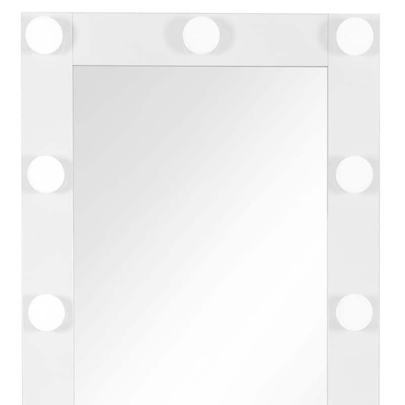 HomeRoots 74" White Wood Lighted Freestanding Framed Full Length Mirror - 30.08 in. x 74.41 in. x 14.96 in.