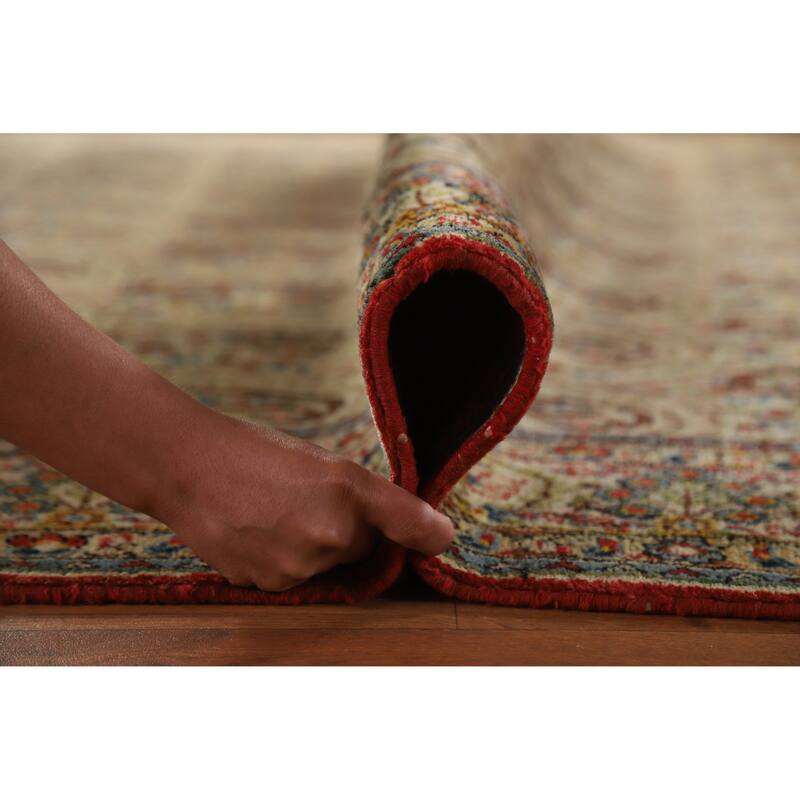 Hand Knotted Oriental 100% Wool Carpet Traditional All-Over Beige & Ivories Kerman Area Rug - 10' 5'' X 7' 3''