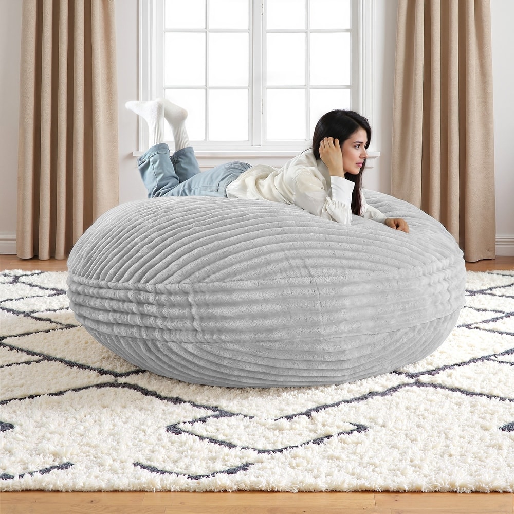 5-foot Round Plush Corduroy Convertible Bean Bag Chair Lounge