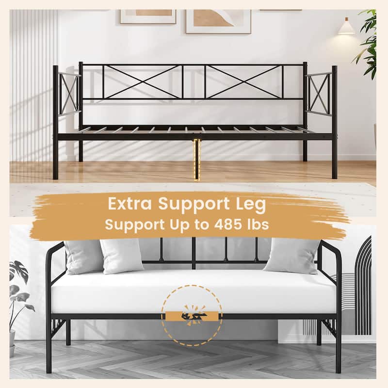 Gymax Twin Size Metal Daybed Modern Platform Bed w/ Heavy-duty Metal