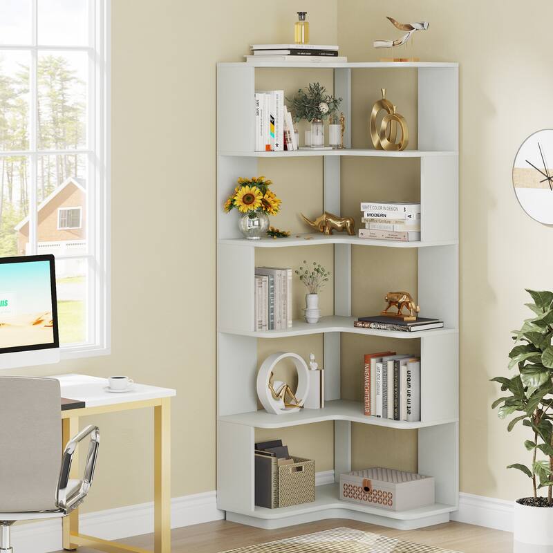 6-Tier Corner Bookshelf, Modern Bookcases for Home Office, Living Room - 23.62" D x 23.62" W × 64.96" H