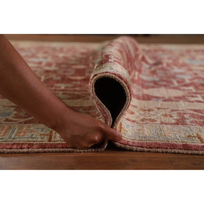 Hand Knotted Oriental 100% Wool Carpet Transitional All-Over Red Oushak Area Rug - 11' 11'' X 9' 4''