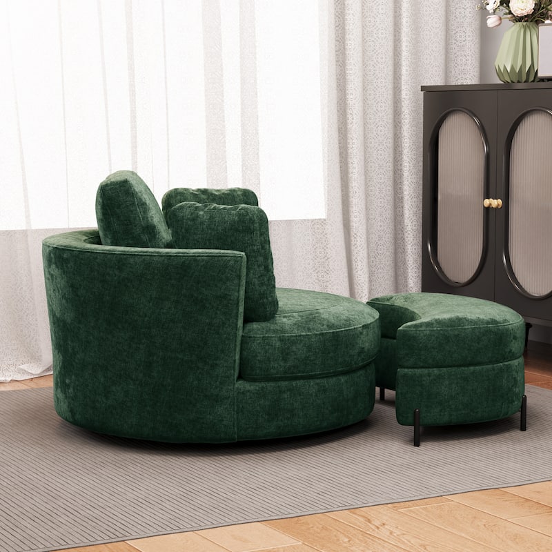 Modern Chenille 360° Swivel Accent Barrel Chair and Storage Ottoman
