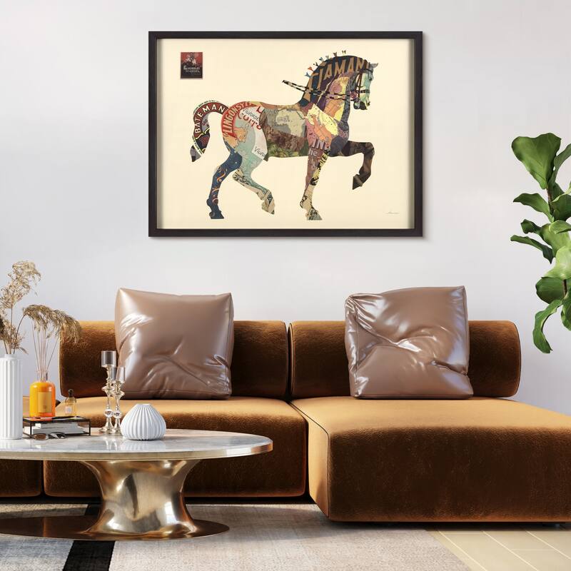 Empire Art "Carousel Horse" Alex Zeng's dimensional collage, under glass & a black shadow box frame