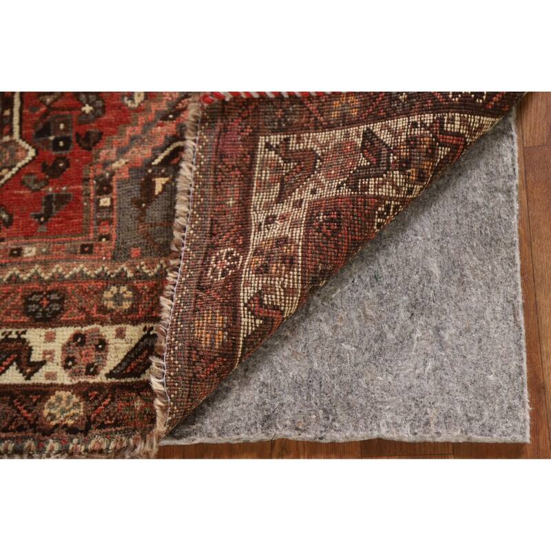 Hand-knotted Qashqai Persian Vintage Area Rug Grey Wool Carpet - 3'9"x 5'6"