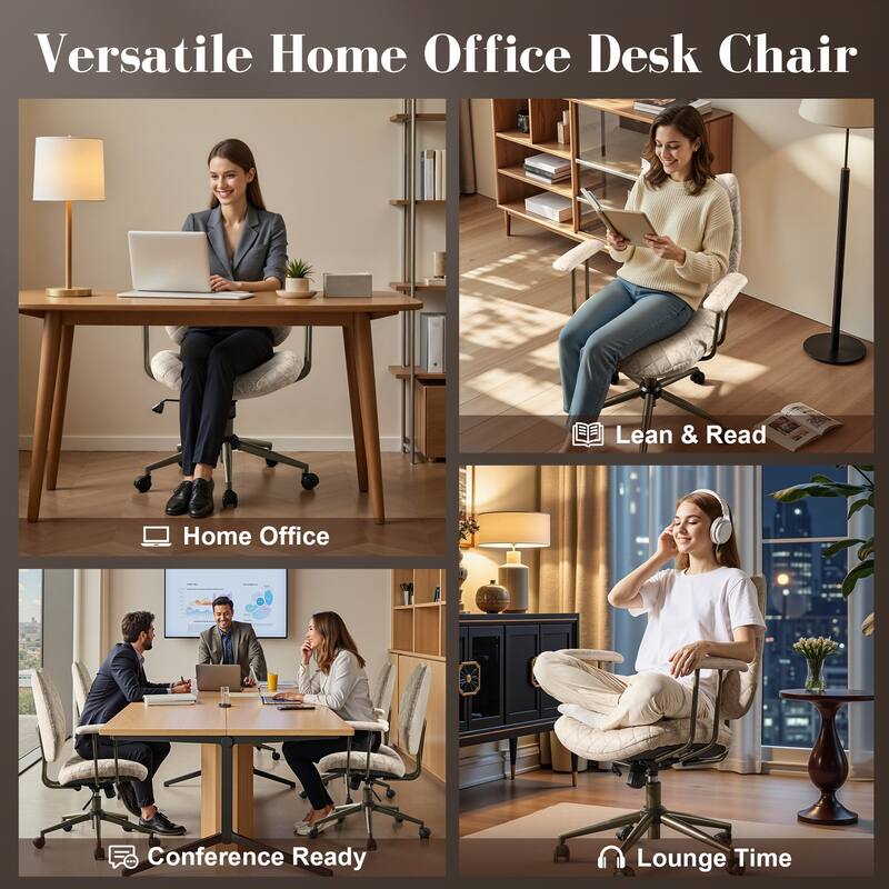 HOOOWOOO Mid-Century Leather Ergonomic Office Chair Adjustable Swivel Task Chair