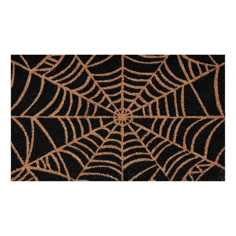 HomeRoots 17" X 29" Black And Natural Spiderweb Halloween Outdoor Coir Door Mat - 17.00' X '29.00
