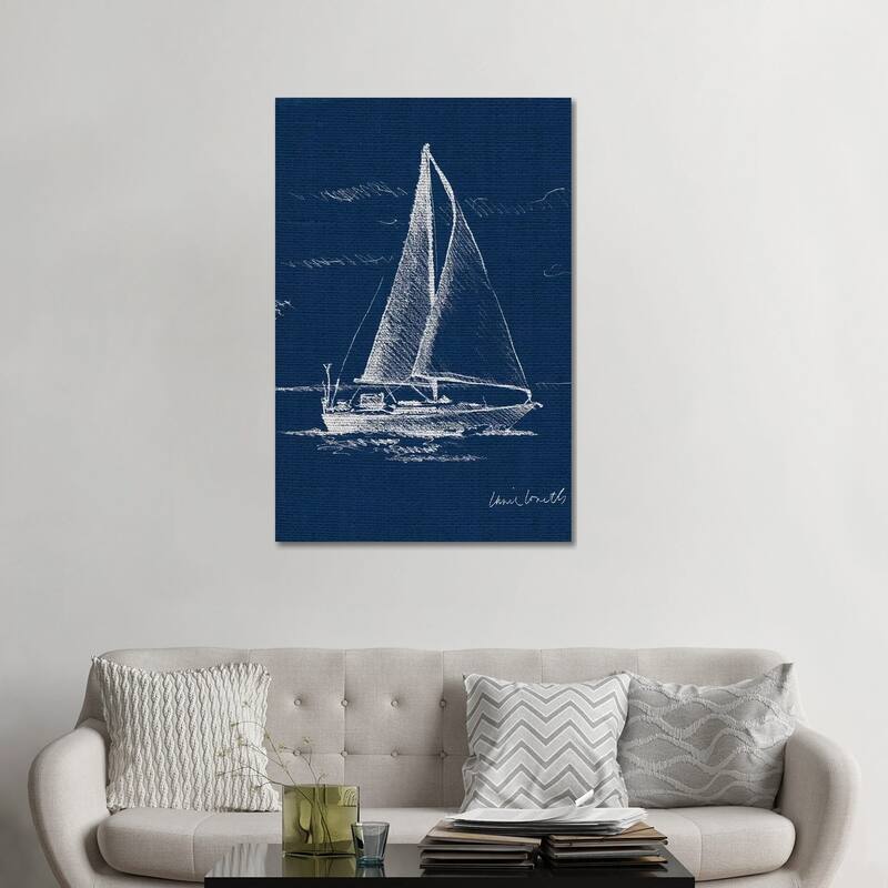 iCanvas "Sailboat on Blue Burlap I" by Lanie Loreth Canvas Print - 48x32x1.5