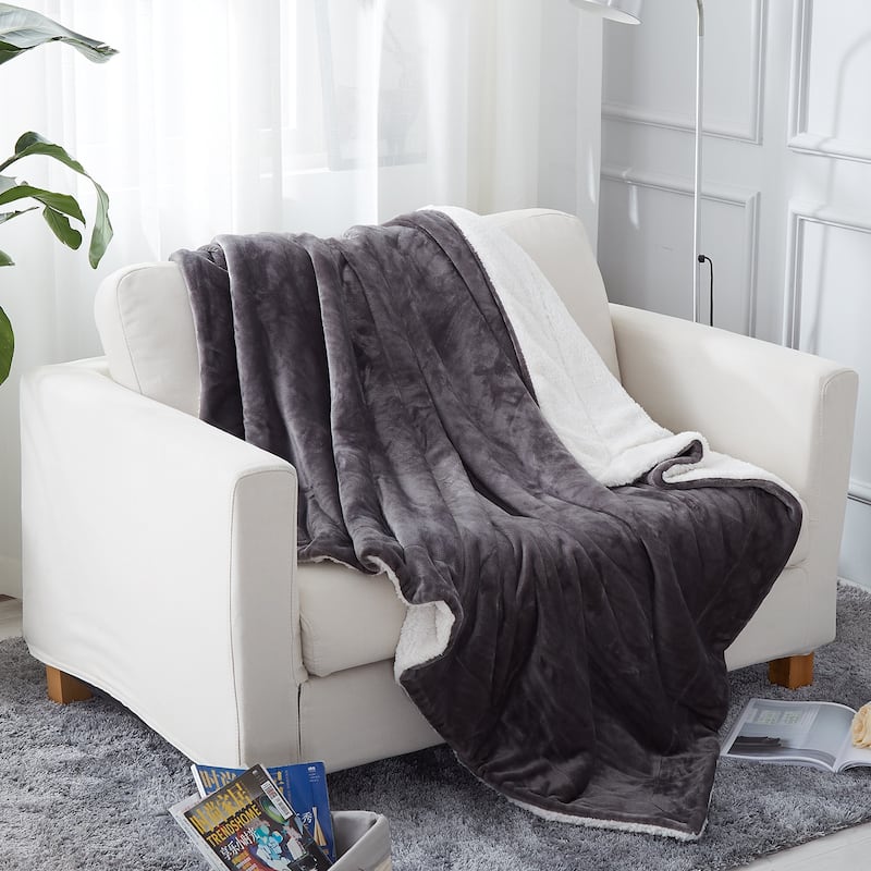 Sherpa Throw Blanket Plush Fleece Couch Blankets - Throw - Grey