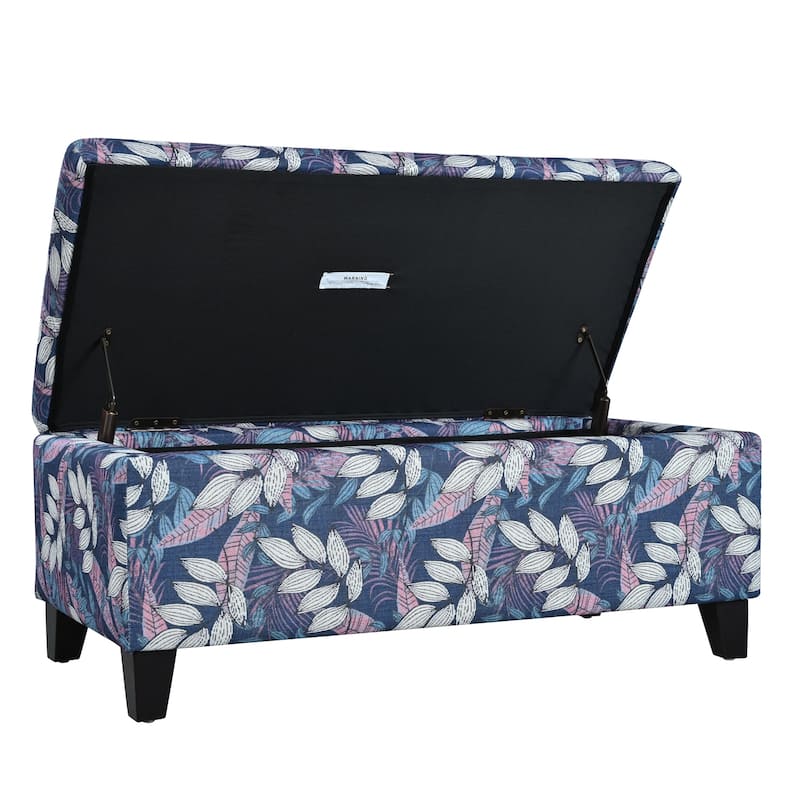 Storage Ottoman with Floral Patterned Fabric and Soft-Close Hinges, Multi-Functional Footrest & Seat
