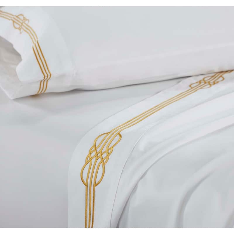 Blue Nile Mills Harmony Cotton Gold Embroidered Bed Sheet Set