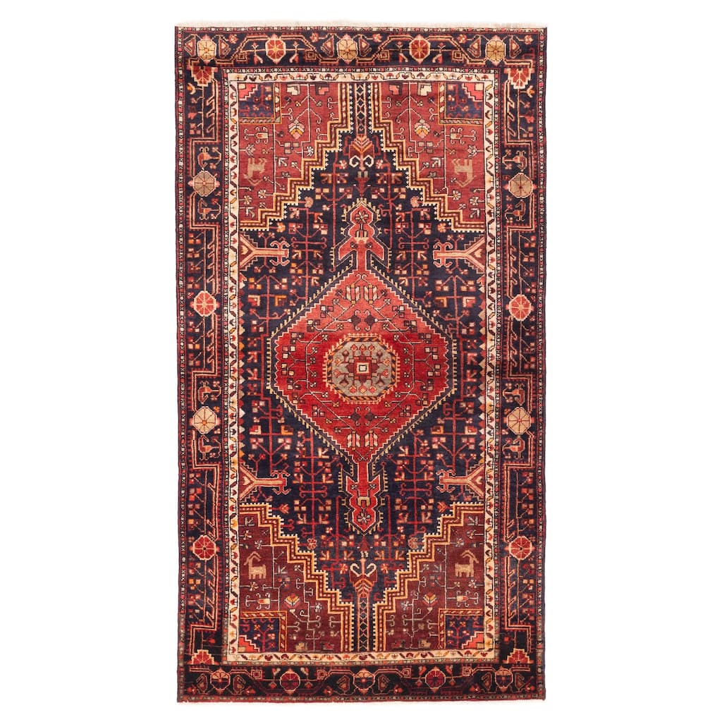 ECARPETGALLERY Hand-knotted Anatolian Vintage Dark Navy, Red Wool Rug - 4'3 x 7'11