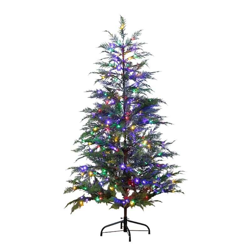 Pre-lit Medium Park City Pine Artificial Christmas Tree - 5’ - Multicolored LED Lights - 5 Foot