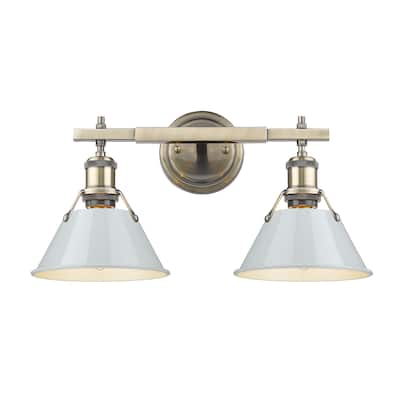 Orwell 2-Light Vanity Light in Aged Brass with Dusky Blue - Gold