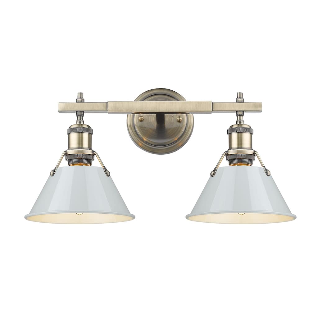 Orwell 2-Light Vanity Light in Aged Brass with Dusky Blue - Gold